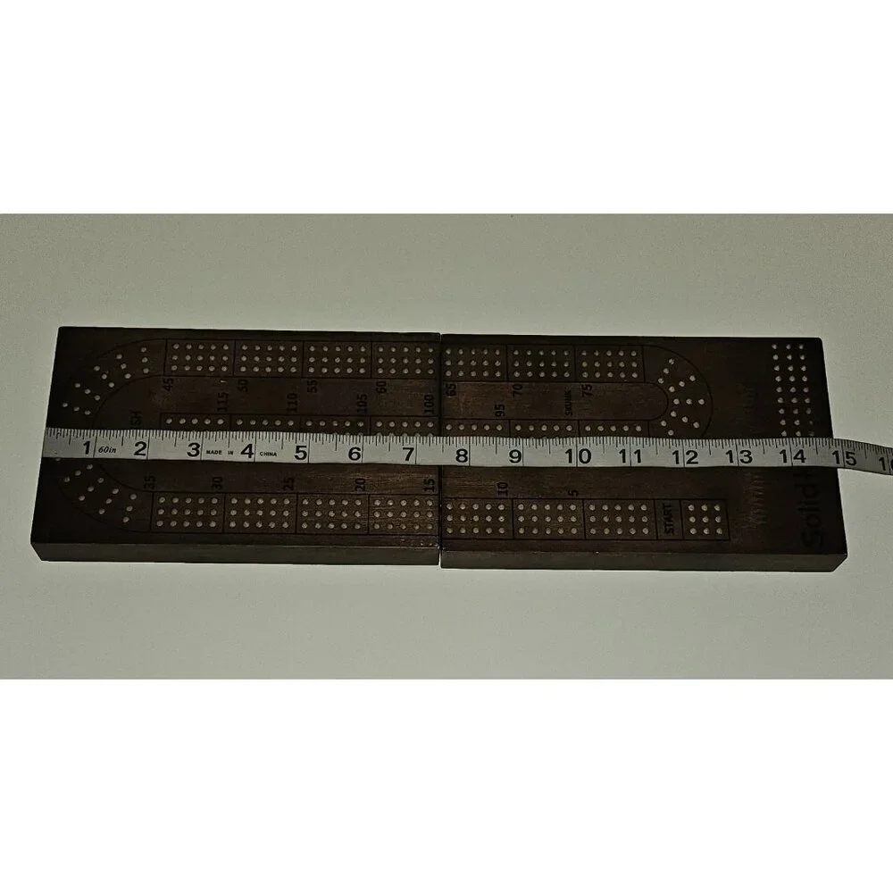 Solid H Wooden Cribbage Board Dark Brown Metal Pegs Foldable Magnetic Closure